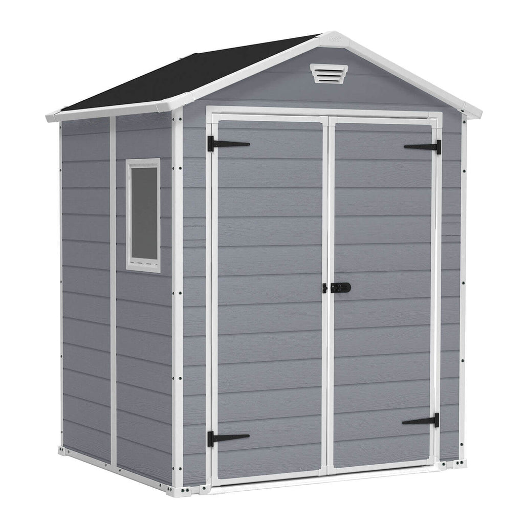 Keter Manor Outdoor Apex Garden Storage Shed, 6 x 5 feet - Grey