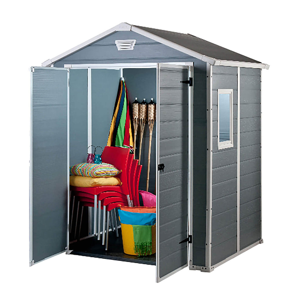 Keter Manor Outdoor Apex Garden Storage Shed, 6 x 5 feet - Grey