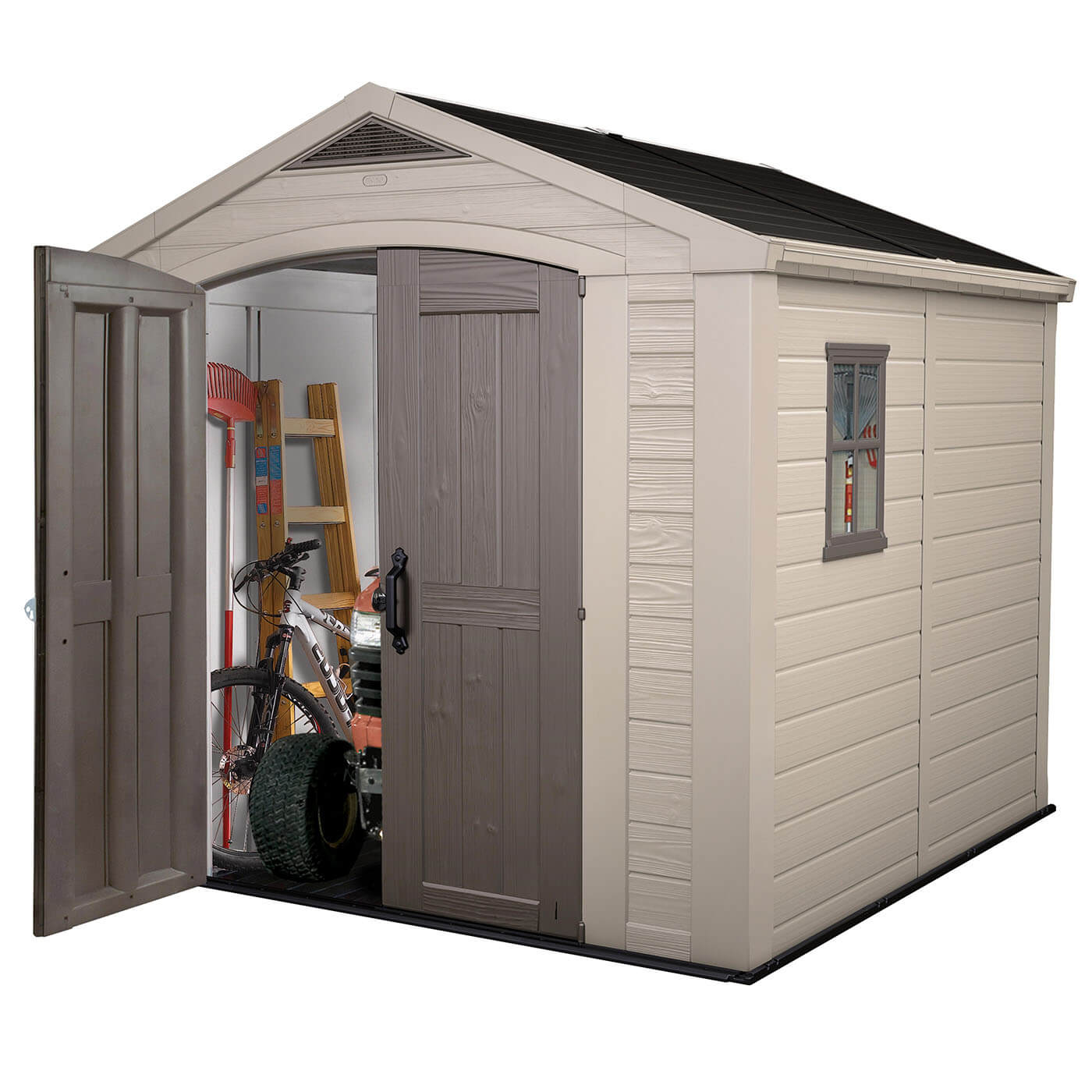 Keter Factor Outdoor Apex Garden Storage Shed 8 x 8 feet - Beige