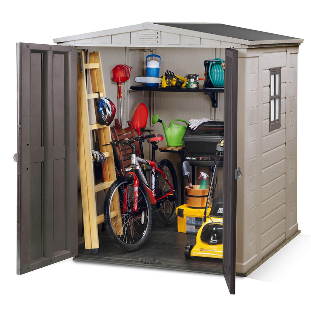 Keter Factor Outdoor Apex Garden Storage Shed, 6 x 6 feet - Beige