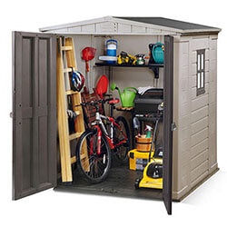 Keter Factor Outdoor Apex Garden Storage Shed, 6 x 6 feet - Beige