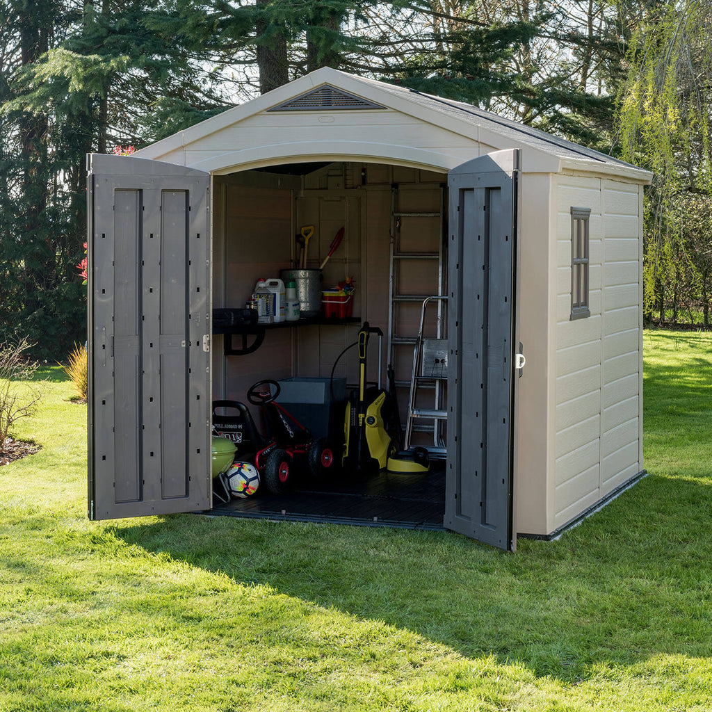 Keter Factor Outdoor Apex Garden Storage Shed 8 x 8 feet - Beige