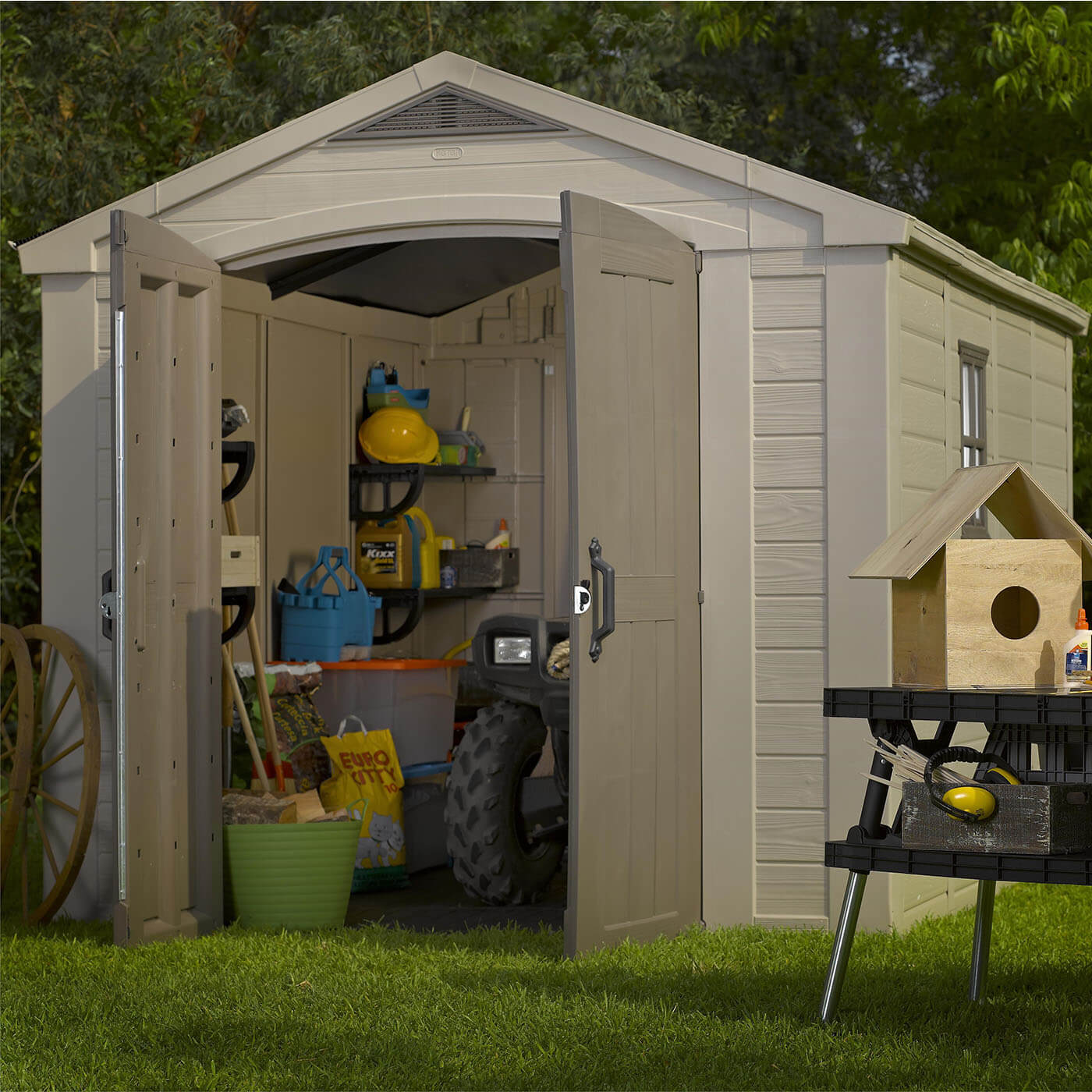 Keter Factor Outdoor Apex Garden Storage Shed 8 x 11 feet - Beige