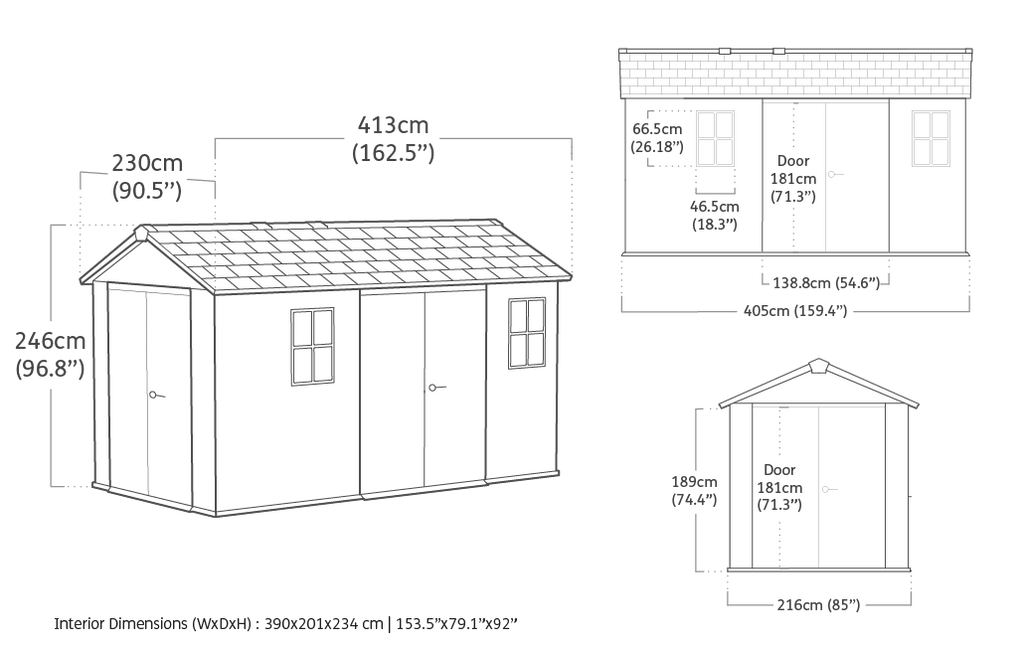 Newton Plus Dual Entry Shed 13x7.5ft - Grey
