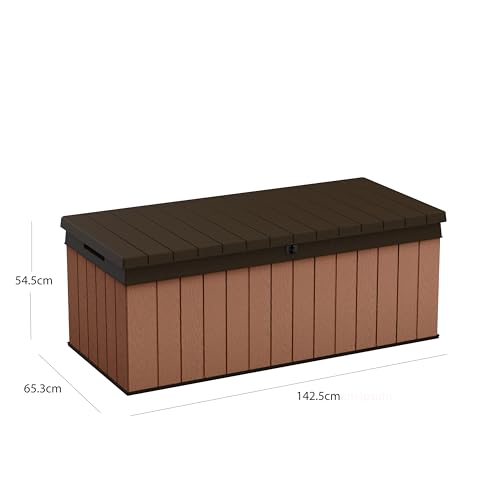 Keter Darwin 380L Outdoor Garden Furniture Storage Box Brown Evotech+ Wood Look and Feel | Fade Free | All Weather Resistant | Safe and Secure | Zero Maintenance | 2 year Warranty