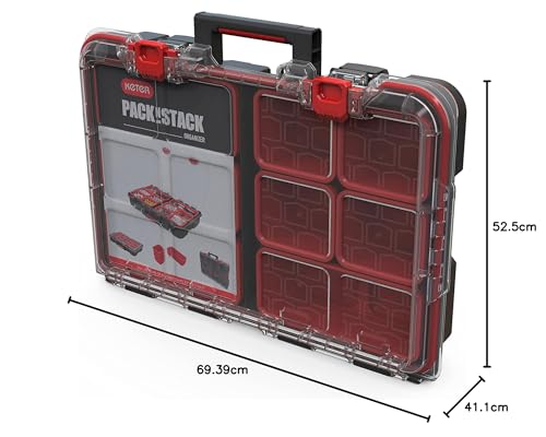 Keter Stack n' Roll Modular DIY Tool Storage System Cart with Wheels, Stackable, Lightweight, Durable, Water Resistant, Black