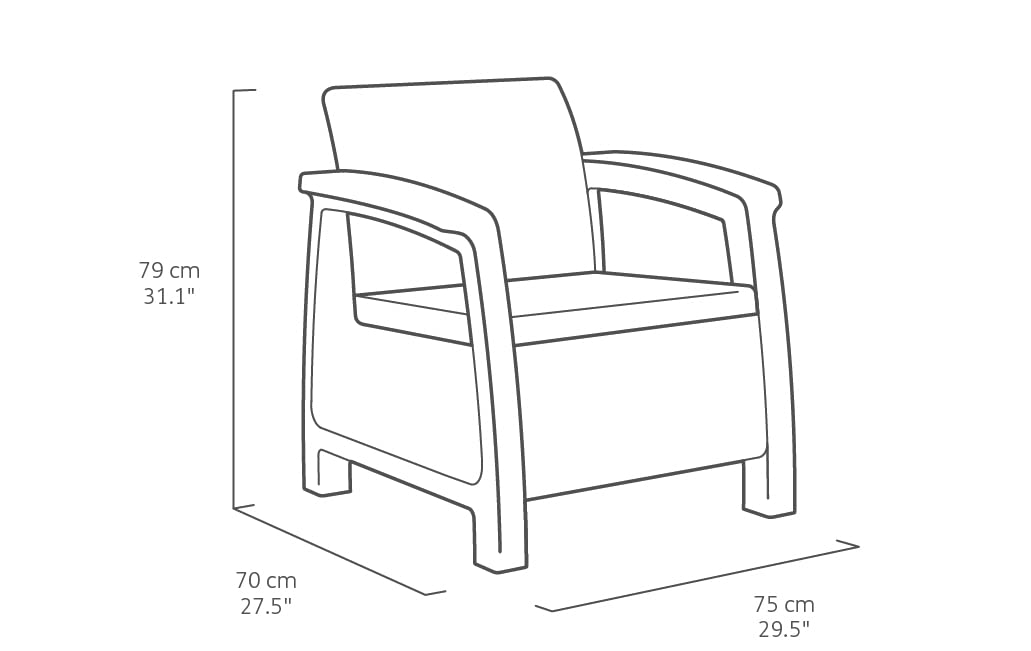 Keter GF06784 Corfu Outdoor 4 Seater Rattan Sofa Furniture Set with Accent Table - Graphite with Cream/Mushroom Cushions