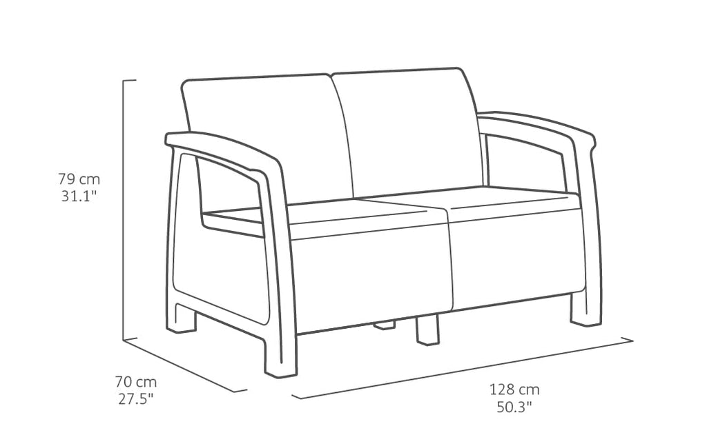 Keter GF06784 Corfu Outdoor 4 Seater Rattan Sofa Furniture Set with Accent Table - Graphite with Cream/Mushroom Cushions