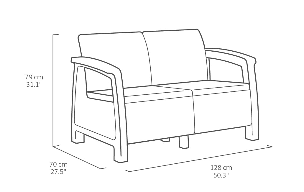 Keter GF06784 Corfu Outdoor 4 Seater Rattan Sofa Furniture Set with Accent Table - Graphite with Cream/Mushroom Cushions