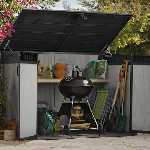 Keter Grande Store Outdoor Double Door Garden Furniture Storage Shed Grey Duotech+ Wood Look and Feel | Fade Free | All Weather Resistant | Safe and Secure | Zero Maintenance