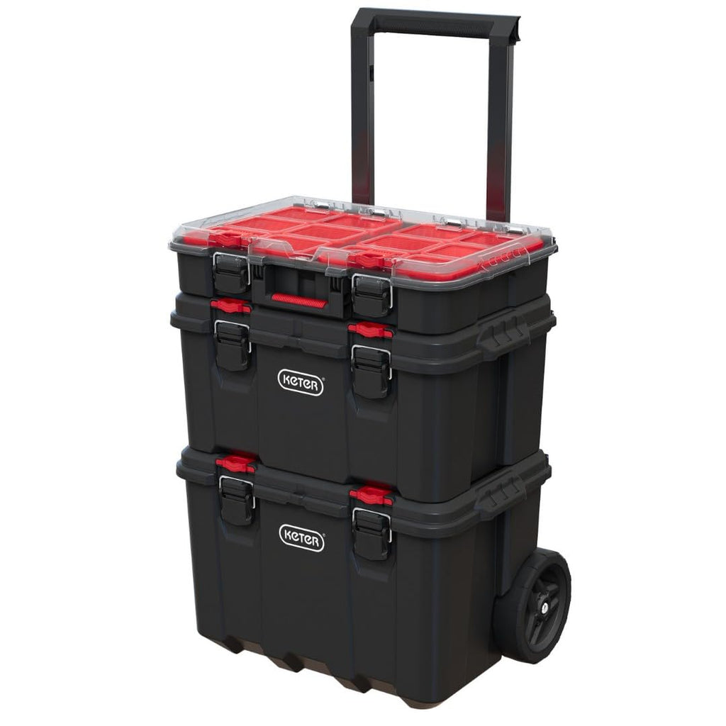 Keter Stack n' Roll Modular DIY Tool Storage System Cart with Wheels, Stackable, Lightweight, Durable, Water Resistant, Black