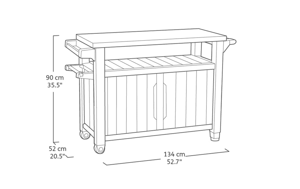 Keter Unity XL BBQ Side Table, Dimensions 134 x 51.7 x 89.6 cm, Grey, Weatherproof, Stainless Steel Worktop, Outdoor Sideboard, Perfect for Grilling in Spring