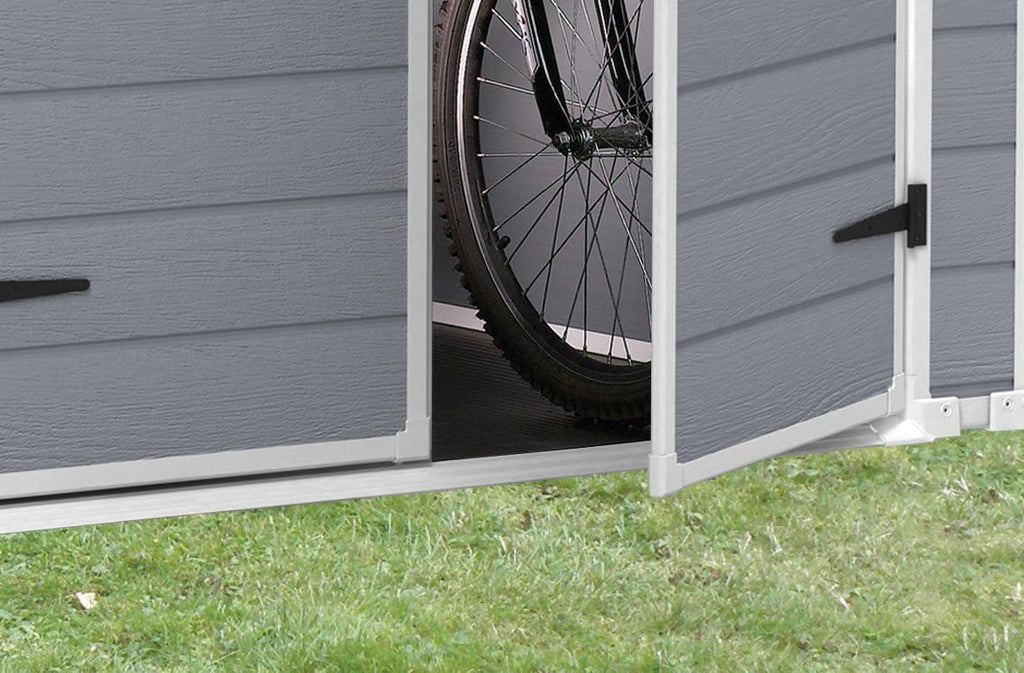 Keter Manor Outdoor Plastic Garden Storage Shed, Grey, 6 x 8 ft