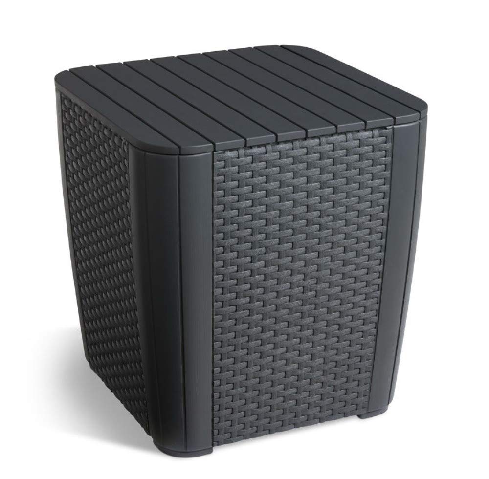 Keter Iowa 3-Piece Rattan Effect Storage Table Balcony Bistro Set - Graphite