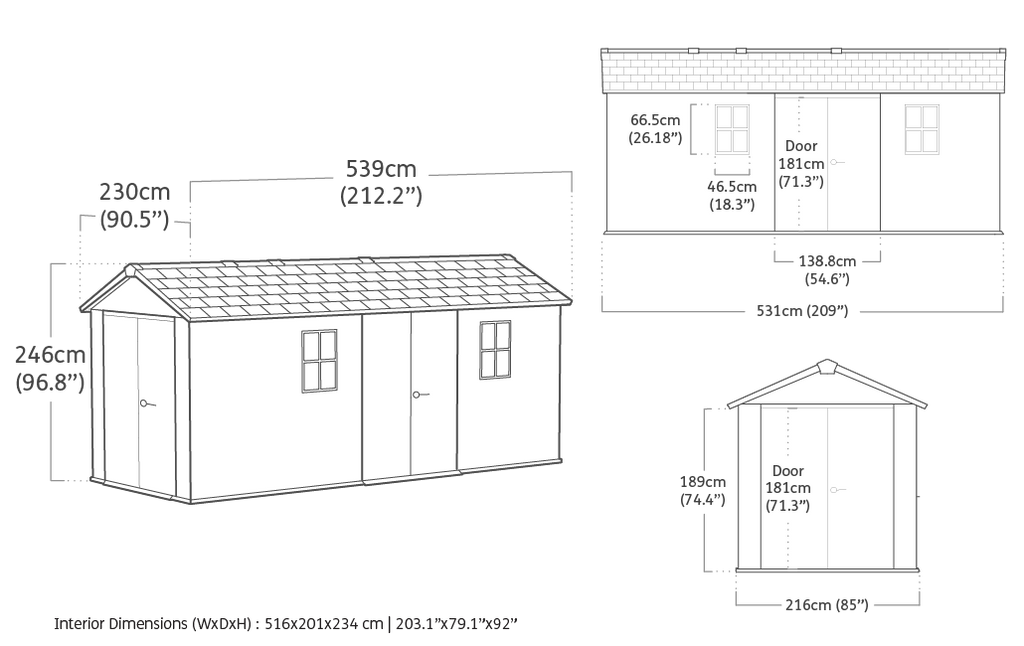 Newton Plus Dual Entry Shed 17x7.5ft - Grey