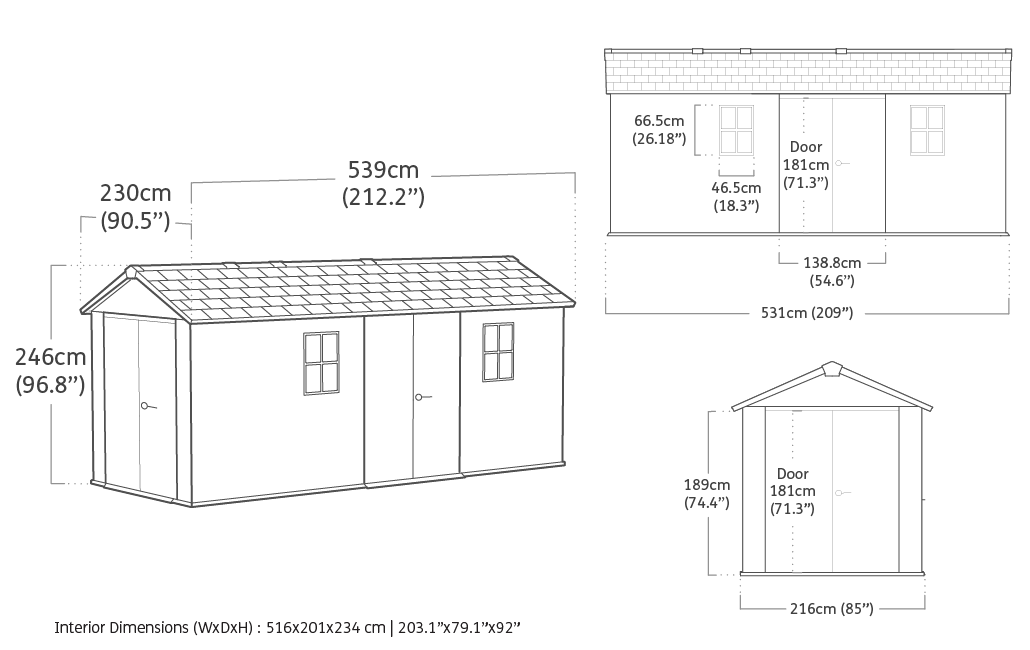 Newton Plus Dual Entry Shed 17x7.5ft - Grey