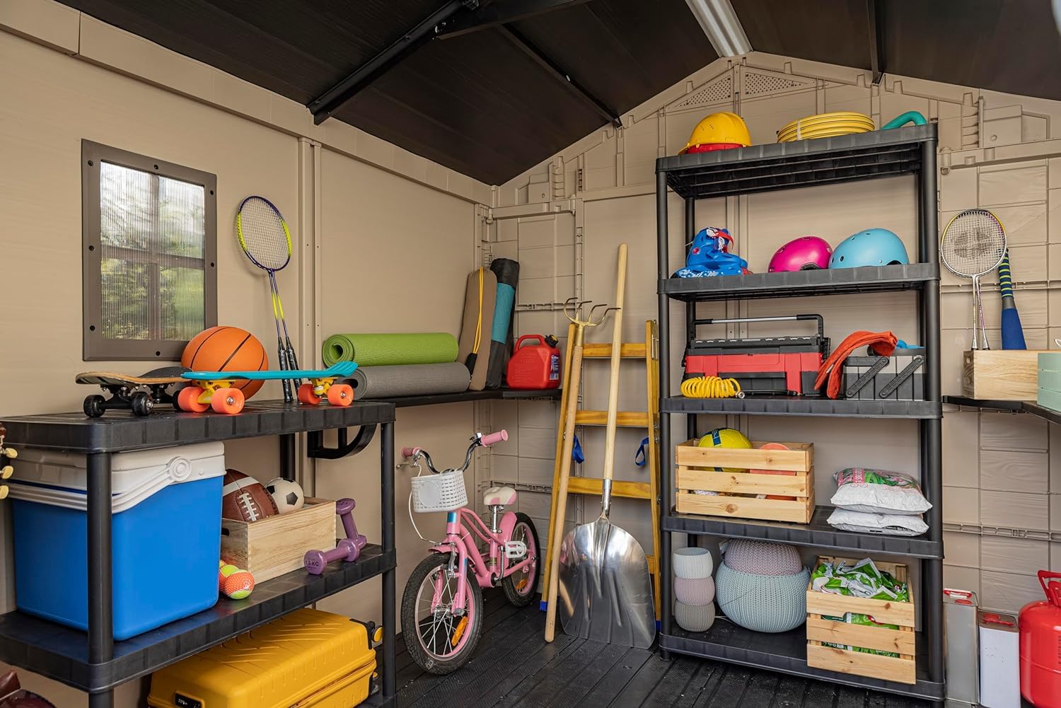 Keter Factor Outdoor Plastic Garden Storage Shed, Beige, 8 x 8 ft