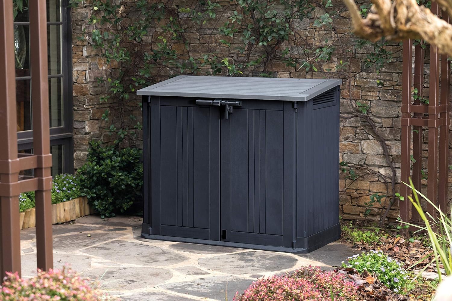 Keter 249319 Store it Out Nova Outdoor Garden Storage Shed, 32 x 71.5 x 113.5 cm, Dark Grey with Light Grey Lid
