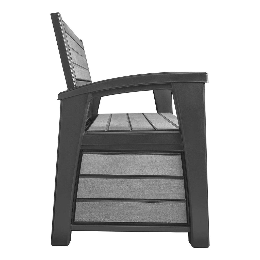 Keter Hudson 60 Gallon Capacity Plastic Resin Weather Resistant Outdoor Home Backyard Storage Bench/Deck Box Chest Patio Furniture, Gray