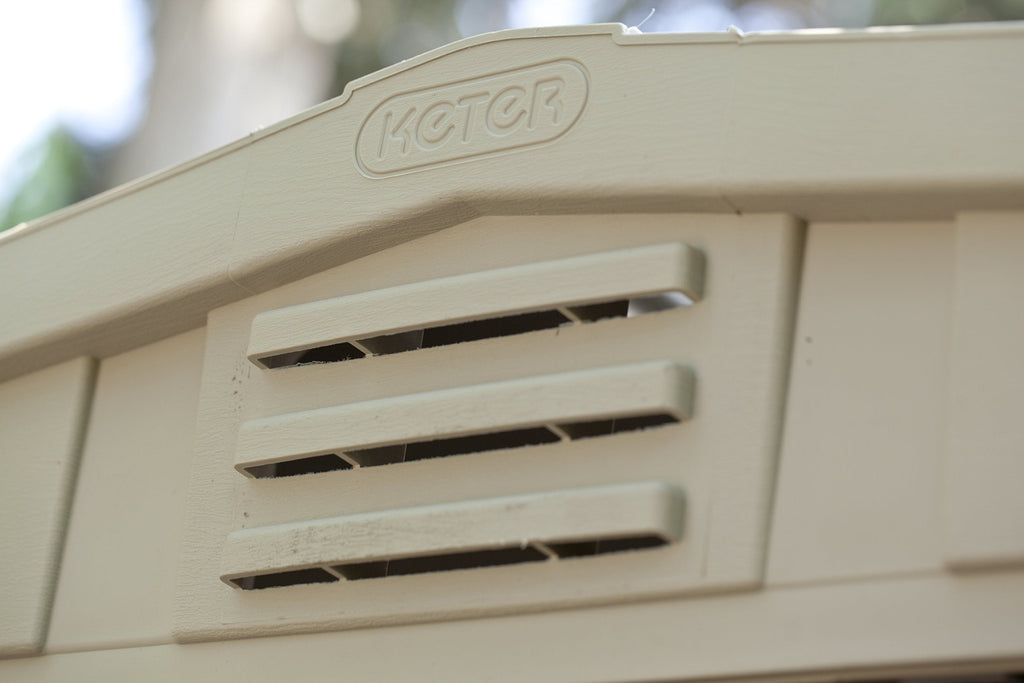 Keter Factor Outdoor Apex Double Door Garden Storage Shed 6 x 6ft Beige Brown Wood effect | Fade Free | All Weather Resistant | Safe and Secure | Zero Maintenance | 15 year Warranty