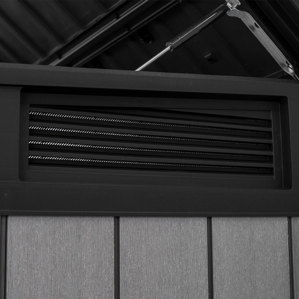 Keter Grande Store Outdoor Double Door Garden Furniture Storage Shed Grey Duotech+ Wood Look and Feel | Fade Free | All Weather Resistant | Safe and Secure | Zero Maintenance