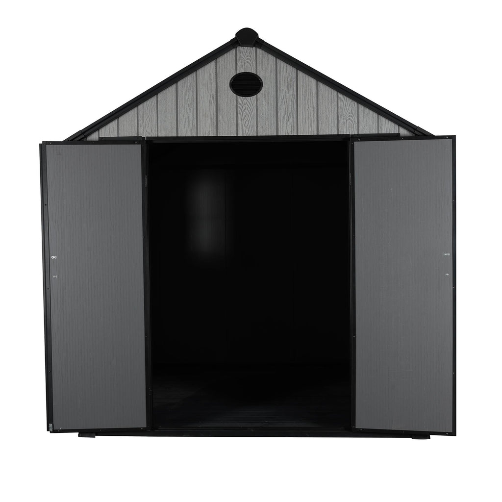 Pro Grade 6ft x 8ft Premium Plastic Double Door Garden Shed - Grey Wood Touch Texture