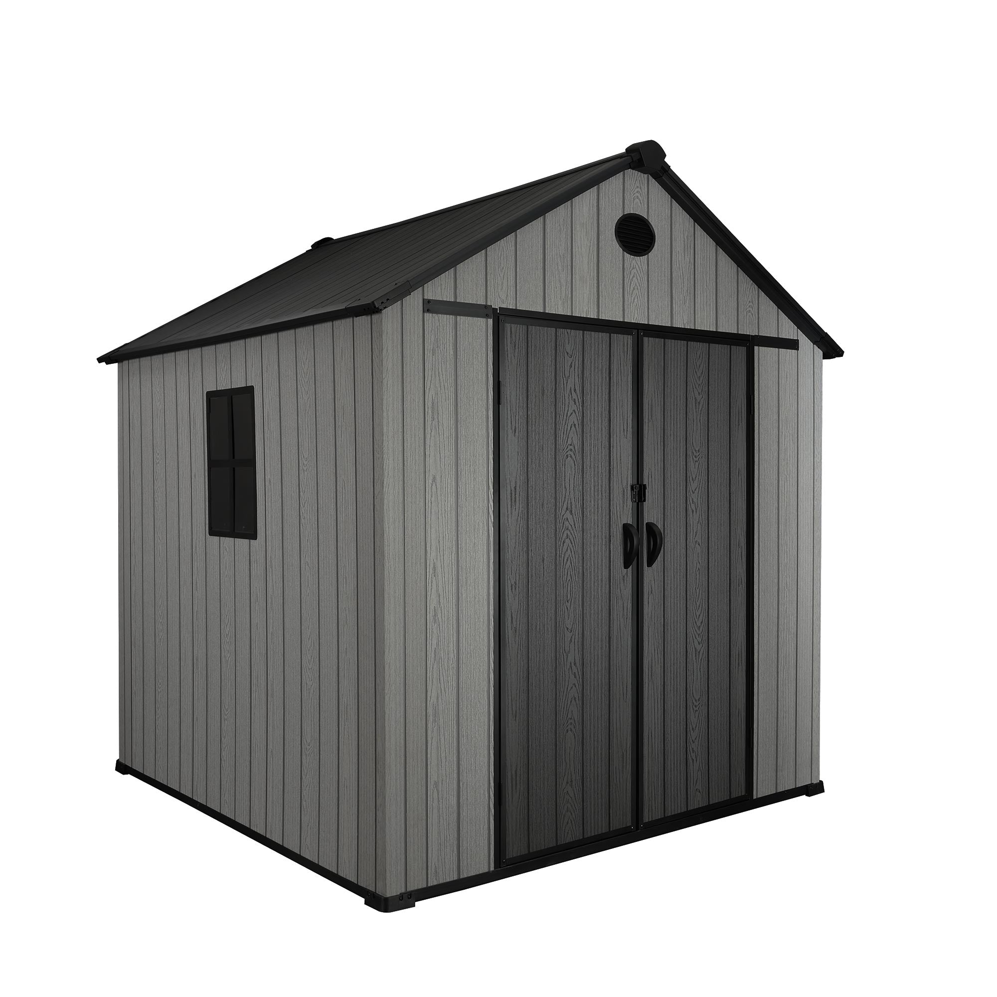 Pro Grade 6ft x 8ft Premium Plastic Double Door Garden Shed - Grey/Anthracite Wood Touch Texture