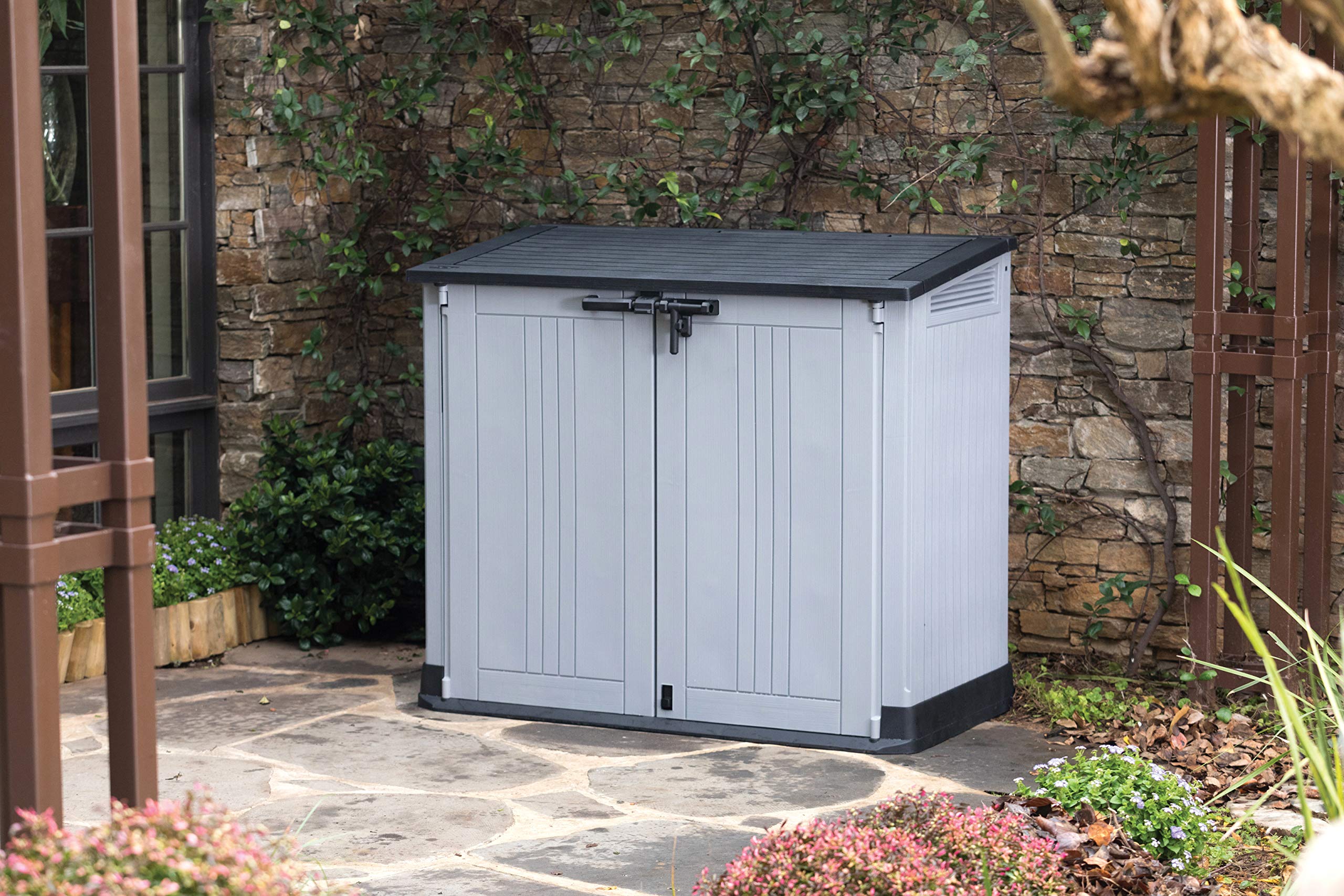 Keter Store It Out Nova Outdoor Garden Furniture Storage Shed Light Grey with Dark Grey Lid | Fade Free | All Weather Resistant | Safe and Secure | Zero Maintenance | 5 year Warranty