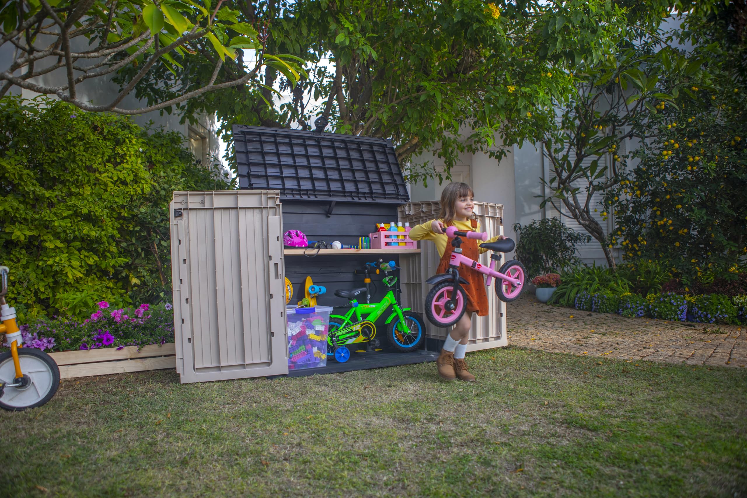 Keter Store-It Out Midi Outdoor Garden Storage Shed, Beige and Brown, 130 x 74 x 110 cm