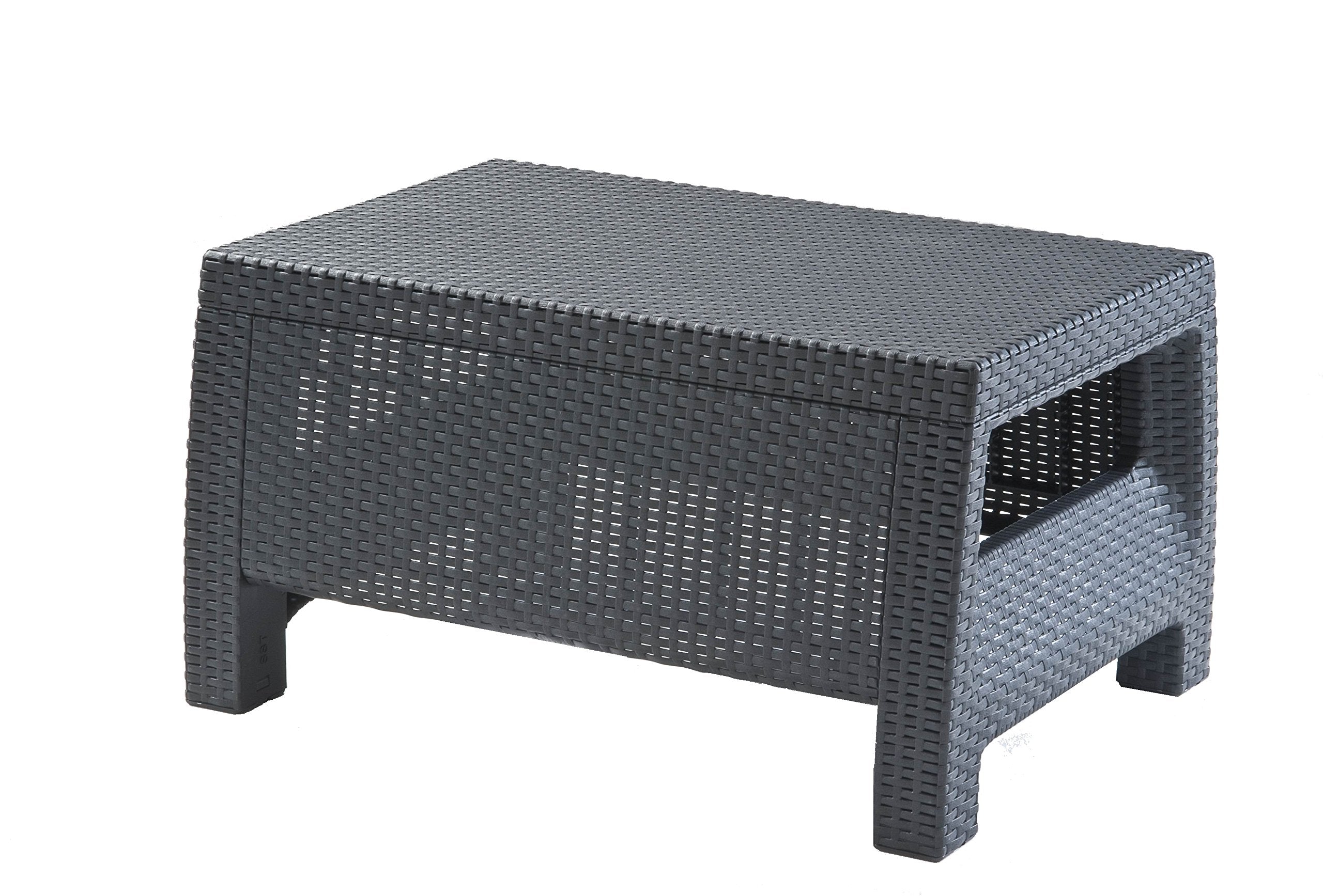 Keter GF06784 Corfu Outdoor 4 Seater Rattan Sofa Furniture Set with Accent Table - Graphite with Cream/Mushroom Cushions