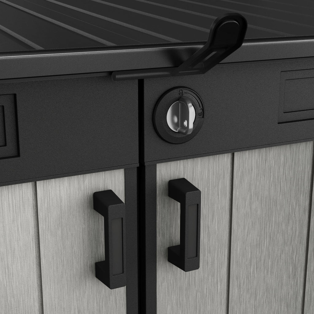 Keter Grande Store Outdoor Double Door Garden Furniture Storage Shed Grey Duotech+ Wood Look and Feel | Fade Free | All Weather Resistant | Safe and Secure | Zero Maintenance