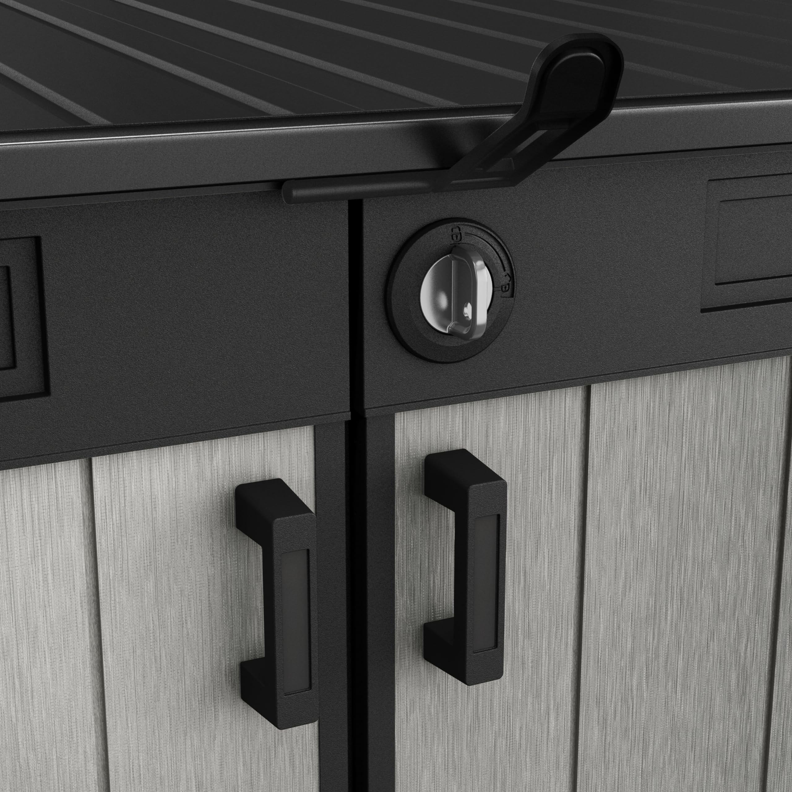 Keter Grande Store Outdoor Double Door Garden Furniture Storage Shed Grey Duotech+ Wood Look and Feel | Fade Free | All Weather Resistant | Safe and Secure | Zero Maintenance