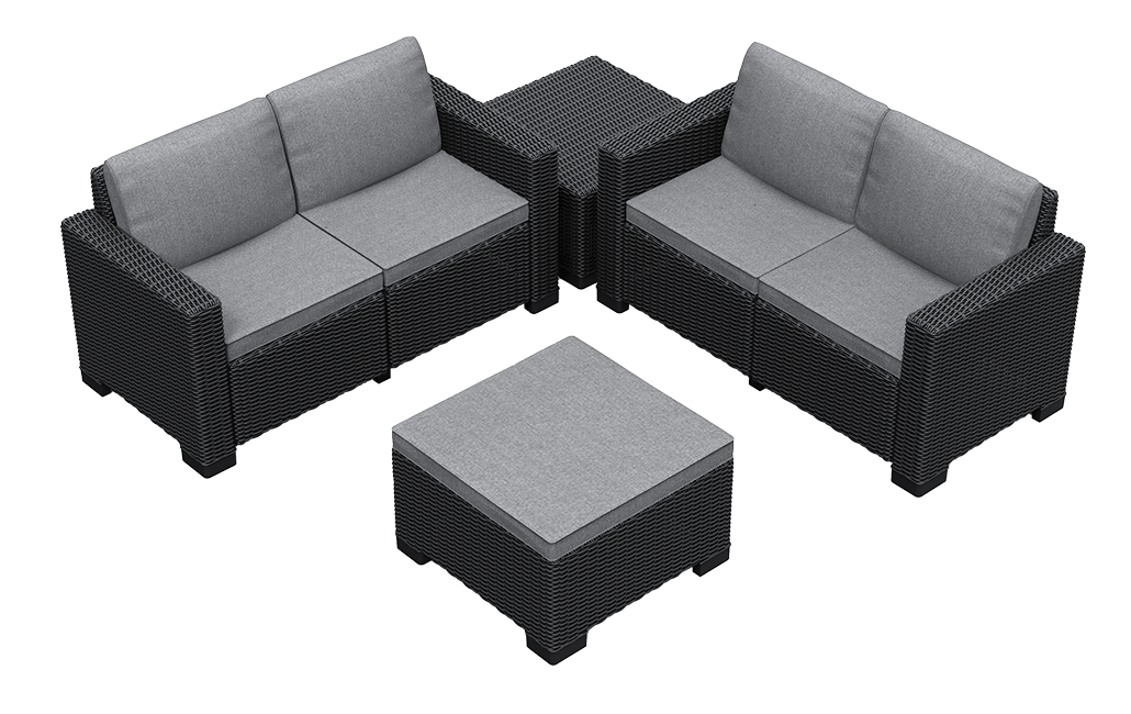 California 4 Seater Double Lounge Set - Grey