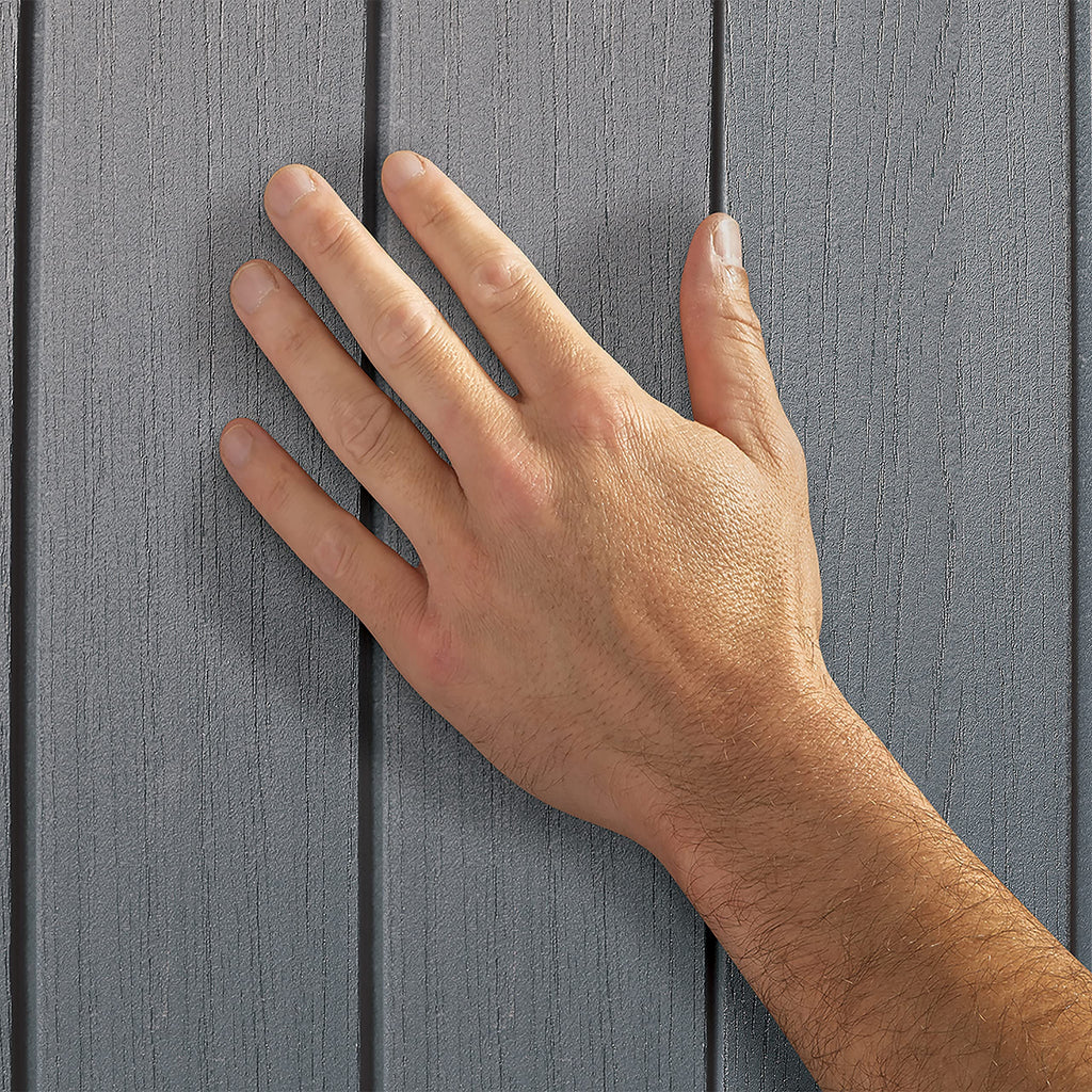 Keter Darwin Outdoor Apex Double Door Garden Storage Shed 6 x 8ft Grey Evotech+ Wood Look and Feel | Fade Free | All Weather Resistant | Safe and Secure | Zero Maintenance | 15 year Warranty