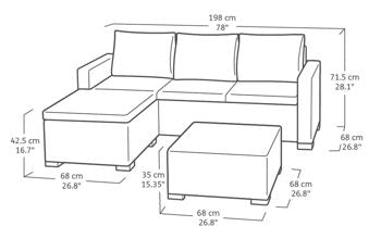 California 3 Seater Chaise Longue Lounge Set - Grey