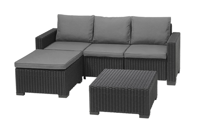 California 3 Seater Chaise Longue Lounge Set - Grey