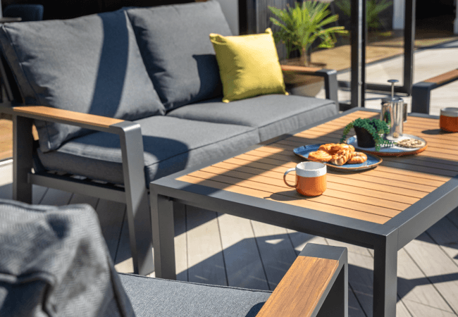 Hartman Asher 2 Seat Lounge Set - Matt Xerix/Grey Harris/Teak