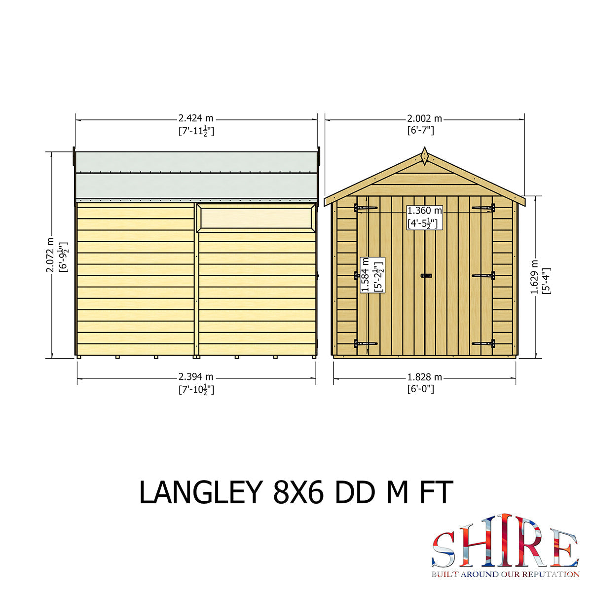 Shire Langley 8ft x 6ft Double Door Shiplap Shed NEW