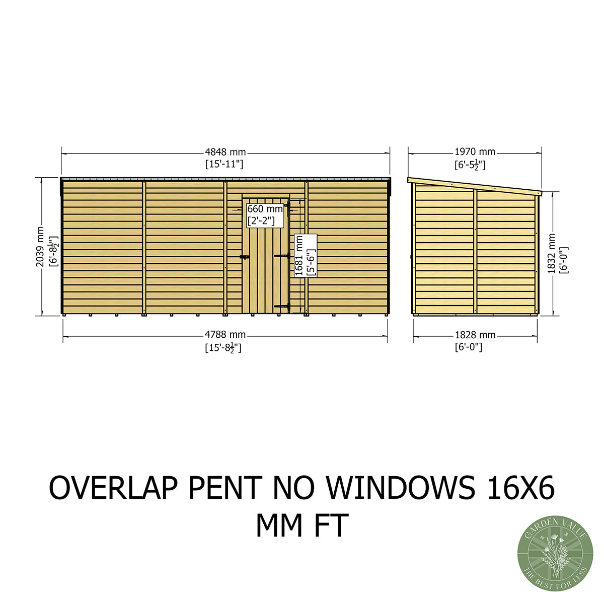 Shire NEW Garden Value 16ft x 6ft Overlap Pent Shed