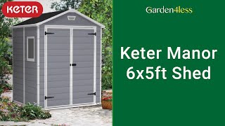Keter Manor Outdoor Apex Garden Storage Shed, 6 x 5 feet - Grey