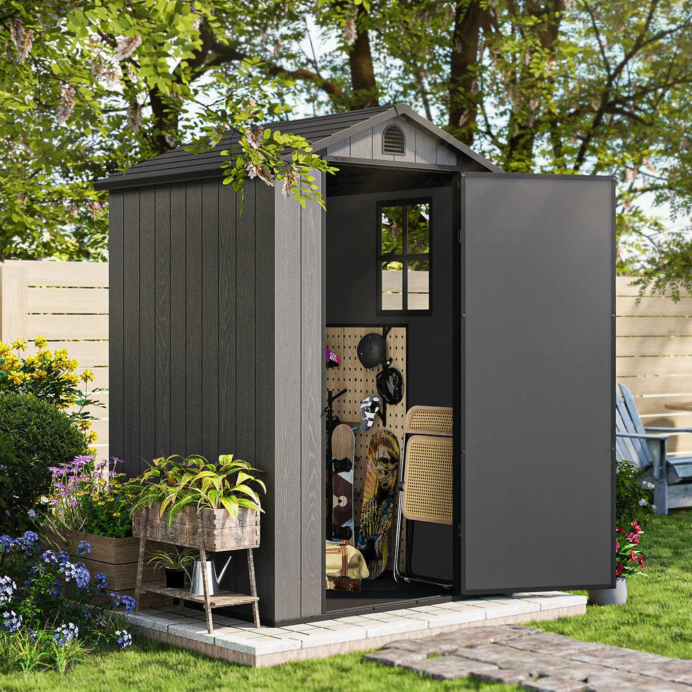 Pro Grade 4ft x 6ft Premium Plastic Garden Shed - Grey Wood Touch Texture