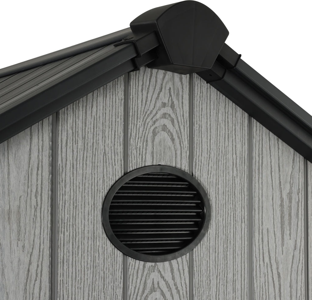 Pro Grade 8ft x 12ft Premium Plastic Double Door Garden Shed - Grey Wood Touch Texture