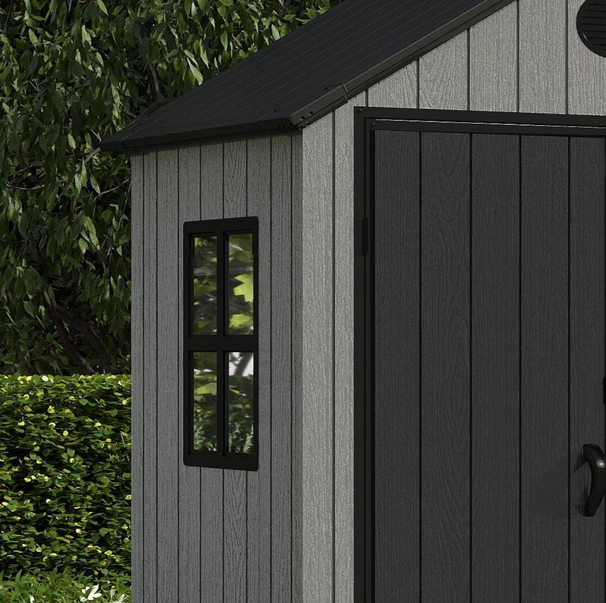 Pro Grade 6ft x 4ft Premium Plastic Garden Shed Double Door - Grey/Anthracite Wood Touch Texture