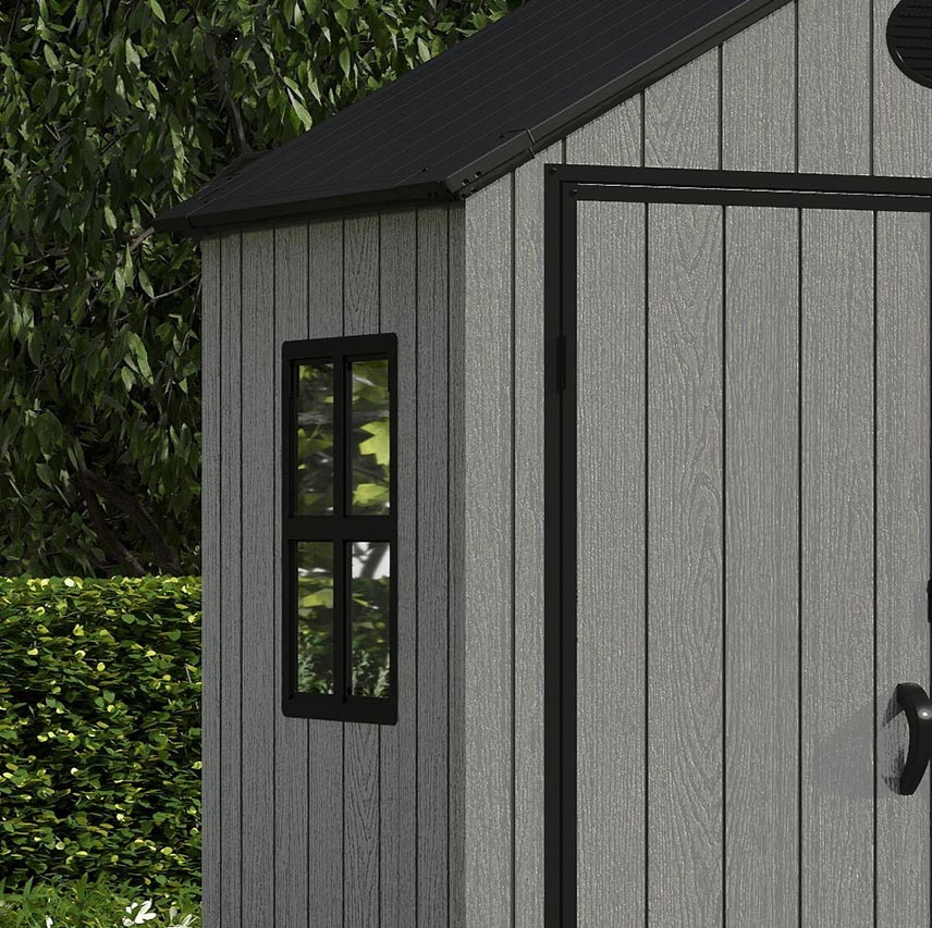 Pro Grade 6ft x 4ft Premium Plastic Garden Shed Double Door - Grey Wood Touch Texture